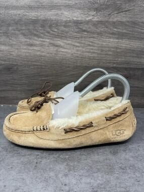 UGG Dakota Slippers Womens Size 5 Brown Suede Fur Slip On Moccasin